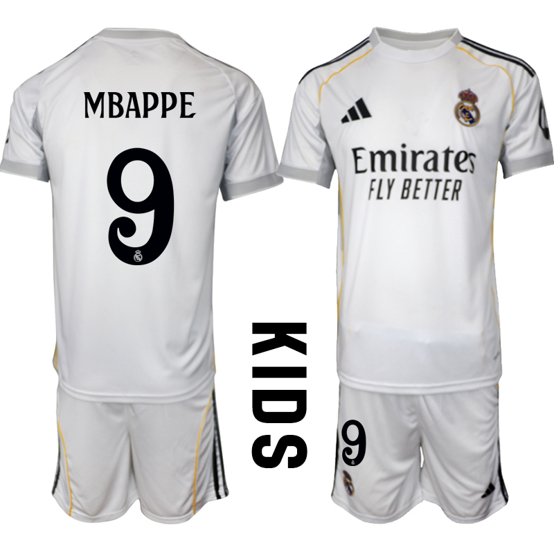 Youth 2025-2026 Club Real Madrid home White #9 Soccer Jersey->youth soccer jersey->Youth Jersey